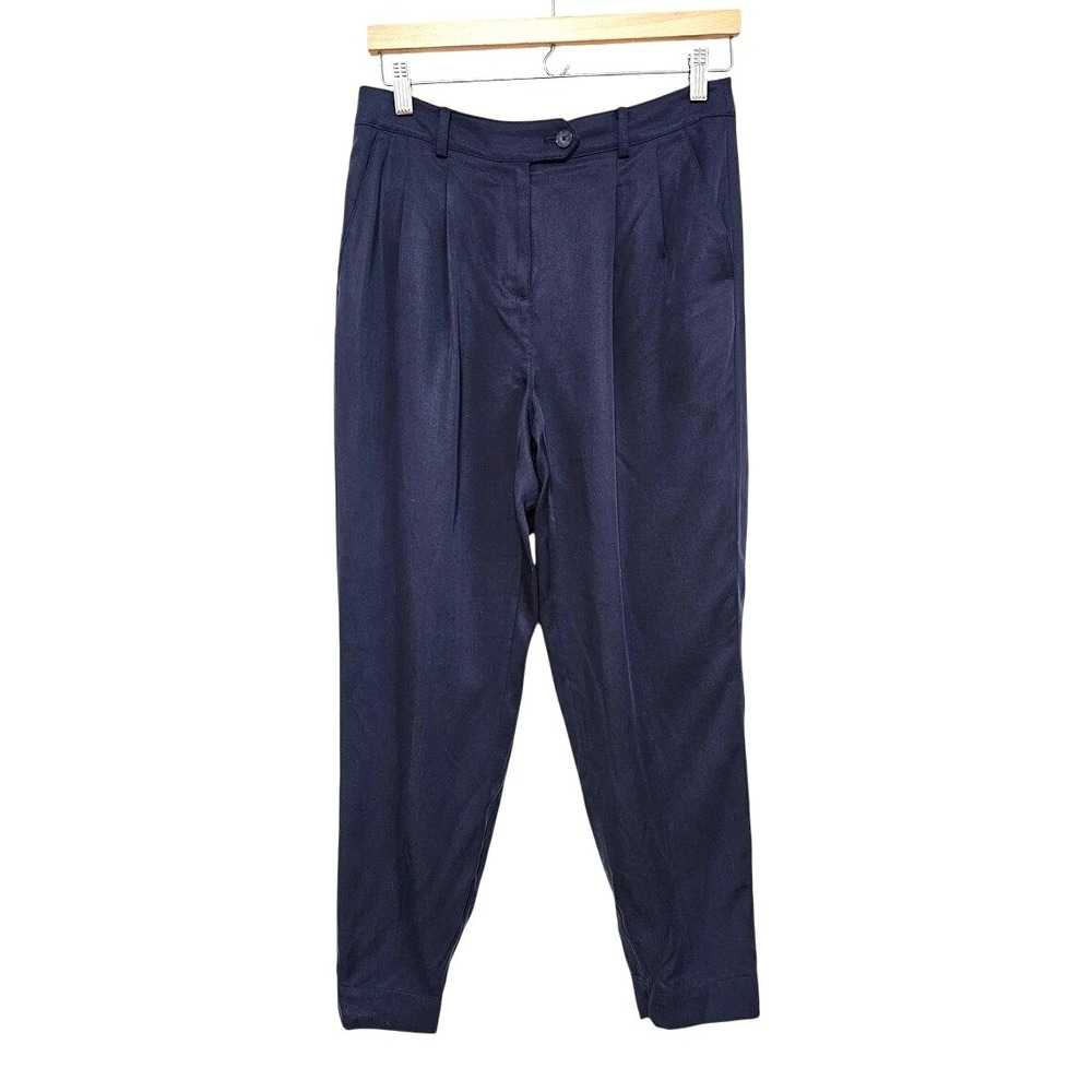 Brooks Brothers Womens Trousers 4 Navy Blue Pleated Twill High Rise Tapered ~